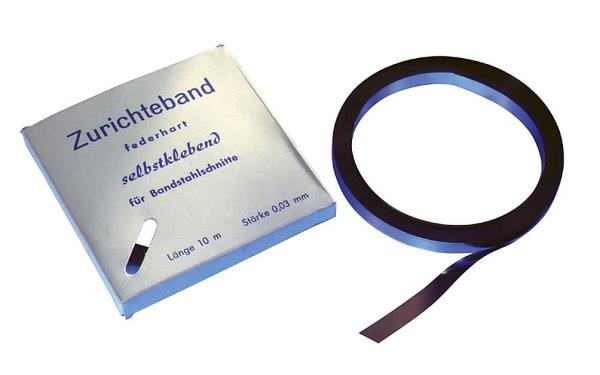 Zurichtebänder aus gehärtetem Stahl selbstklebend, 0,03 mm x 7,0 mm x 10 m