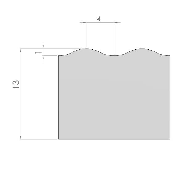 G900 - Welle, grau, selbstklebend, B = 13 mm / H = 11 mm / WT = 4 mm / WH = 1 mm / L = 500 mm, VE/Platte = 140Stück