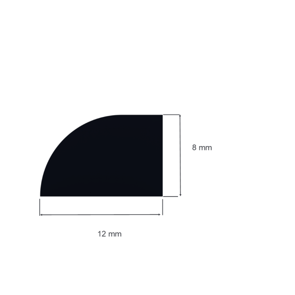 Zellkautschuk-Profil ca. 20° Shore A; einseitig abgerundet; ohne  Abstandhalter 12,0 x 8,0  mm schwarz