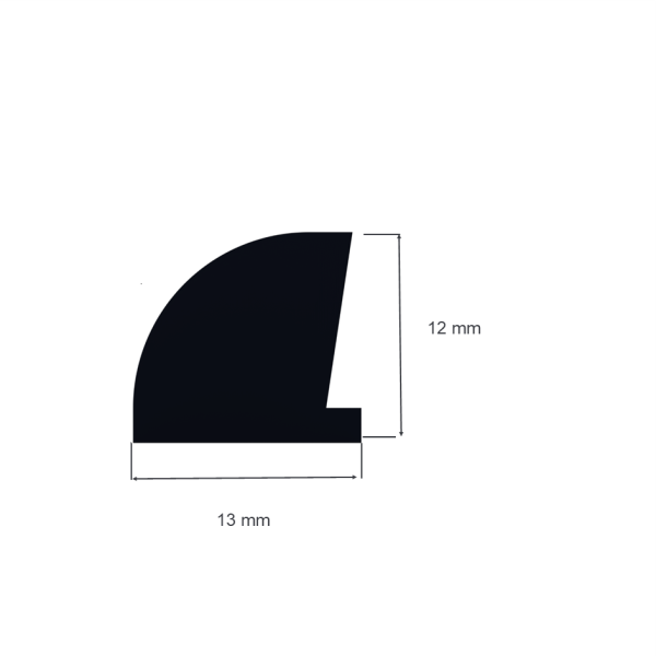Zellkautschuk-Profil ca. 20° Shore A; einseitig abgerundet; mit Abstandhalter 12,0 x 13,0  mm, schwarz