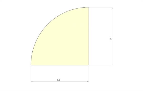 Zellpolyurethan-Profil einseitig abgerundet, ohne Abstandhalter Toleranzen nach DIN 7715 P2 14,0 x 14,0 x 1000 mm 350 KG/m³