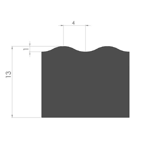 Gasgummi A&Mneo - Welle, einseitig mit  Haut, schwarz, selbstklebend, B = 13 mm / H = 11 mm / WT = 4 mm / WH = 1 mm / L = 500 mm, VE/Platte = 70 St